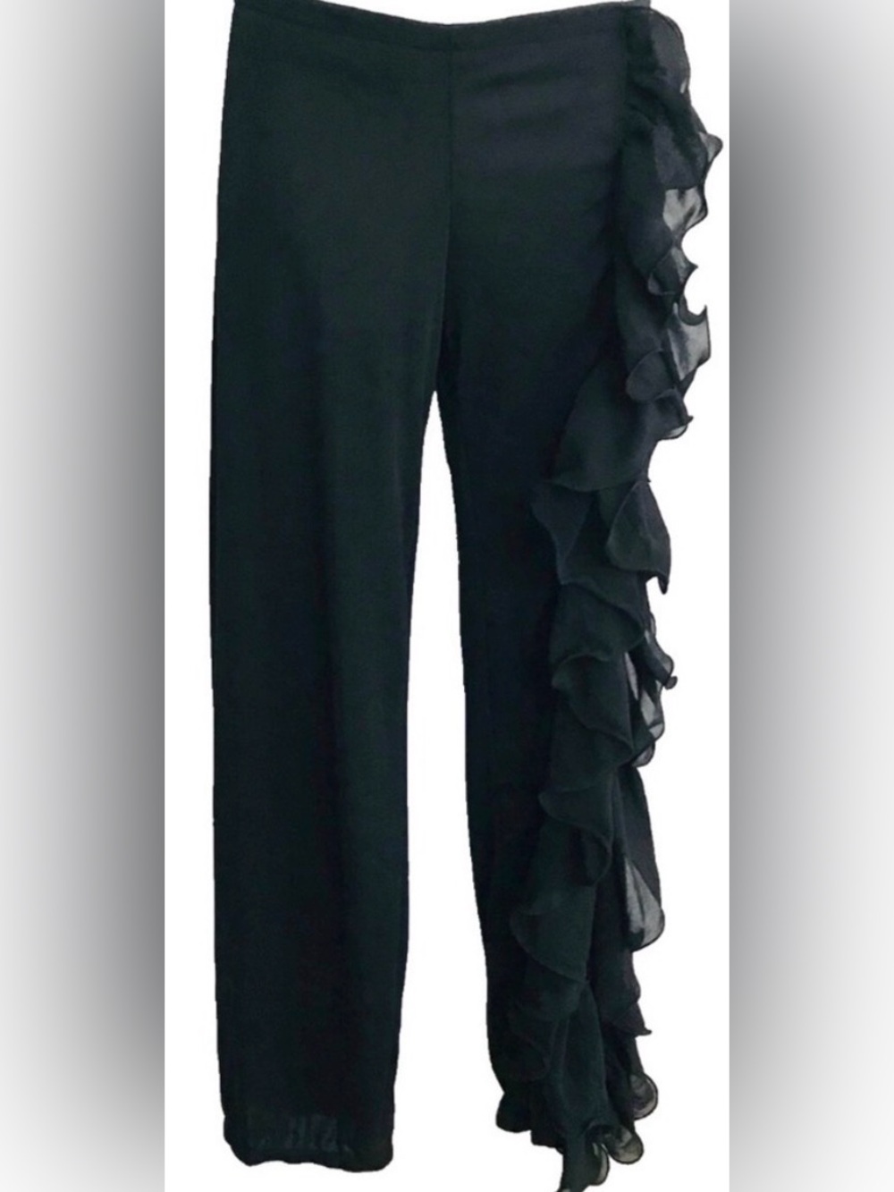 NWOT LEG AVENUE Black Y2K RUFFLE Leg Split to THIGH Salsa Chiffon PANTS Small